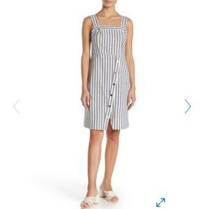NWT Sharagano Stripe Button Dress (Petite) with Pockets - Ivory Blue